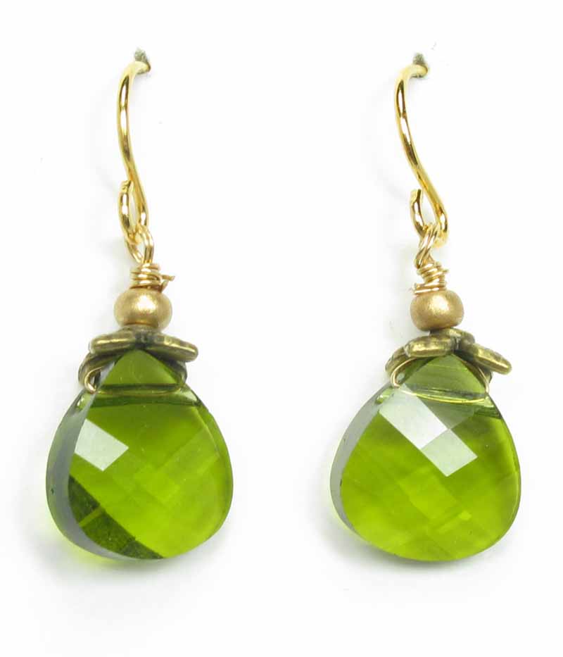 Faceted Briolette Earrings in Olive